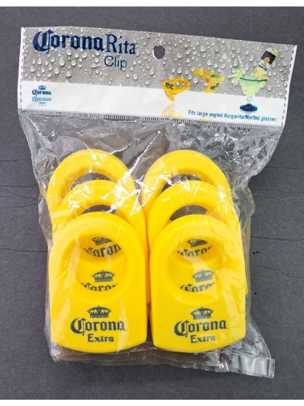 CoronaRita Corona Extra Clip Yellow 6-Pack For Margarita & Martini Glasses New
